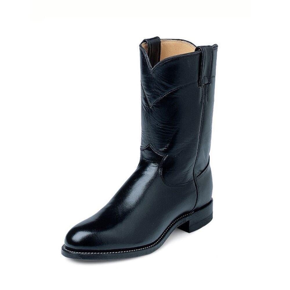 Justin Mens 8.5D Black Leather Kipskin Roper Western Boots Classic Cowboy HR13-1